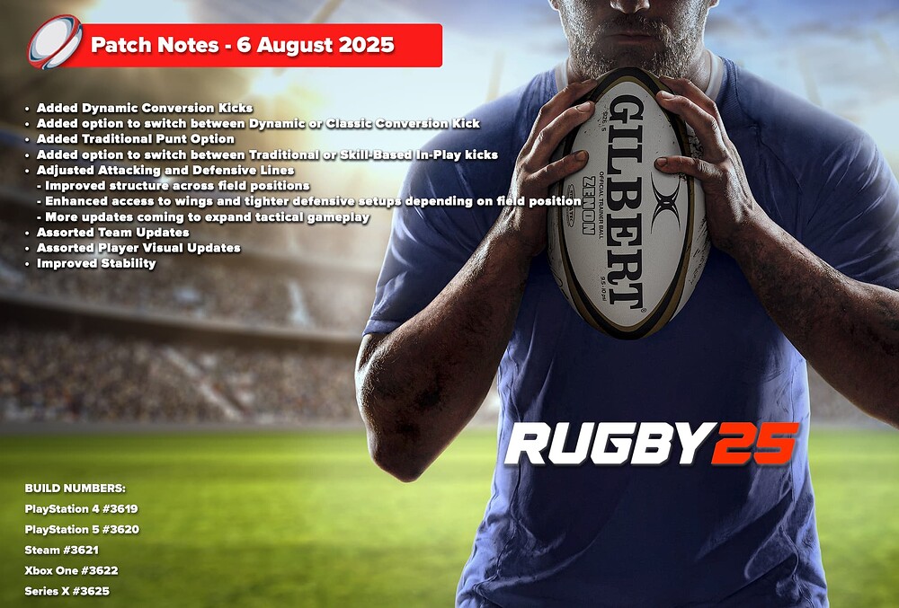 Rugby 25- Patch Notes